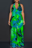 Casual Print Backless Halter Loose Jumpsuits