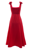 Sexy Solid Color Bow Decor Spaghetti Strap Long Dresses