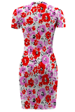 Sexy Print Slit O Neck Wrapped Skirt Dresses