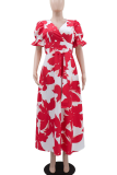 Casual Print Strap Design V Neck Long Dresses