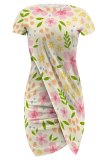 Sexy Print Slit O Neck Wrapped Skirt Dresses