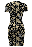 Sexy Print Slit O Neck Wrapped Skirt Dresses