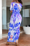 Casual Print Patchwork O Neck Long Dresses