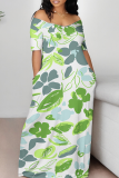 Casual Print Patchwork Off Shoulder Long Dresses
