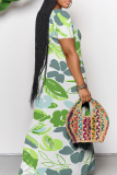 Casual Print Patchwork Off Shoulder Long Dresses