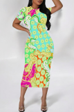 Casual Print Patchwork O Neck Long Dresses
