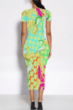 Casual Print Patchwork O Neck Long Dresses