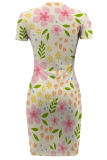 Sexy Print Slit O Neck Wrapped Skirt Dresses