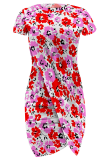 Sexy Print Slit O Neck Wrapped Skirt Dresses