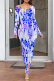 Casual Print Patchwork O Neck Long Dresses