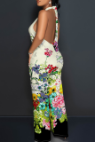 Casual Print Backless Halter Loose Jumpsuits