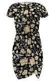 Sexy Print Slit O Neck Wrapped Skirt Dresses