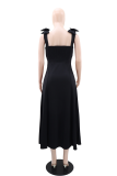 Sexy Solid Color Bow Decor Spaghetti Strap Long Dresses