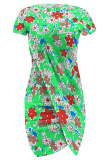 Sexy Print Slit O Neck Wrapped Skirt Dresses