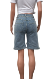 Casual Solid Color With Belt Hot Drill Mid Waist Loose Denim Shorts
