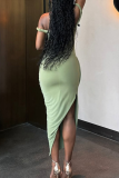 Sexy Solid Color Slit Off Shoulder Long Dresses