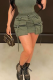 Casual Solid Color Draw String Pocket Mid Waist Regular Denim Skirts