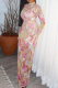 Elegant Print Patchwork Turtleneck Long Dresses
