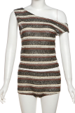 Sexy Stripe Patchwork Oblique Collar Two Pieces