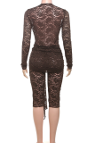 Sexy Solid Color Lace Ruched Deep V Neck Skinny Jumpsuits
