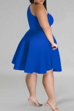 Casual Solid Color Patchwork Oblique Collar A Line Plus Size Dresses