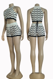Sexy Stripe Strap Design O Neck Sleeveless Two Pieces