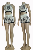 Sexy Stripe Strap Design O Neck Sleeveless Two Pieces