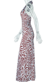 Sexy Print Backless Spaghetti Strap Long Dresses