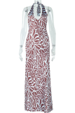 Sexy Print Backless Spaghetti Strap Long Dresses