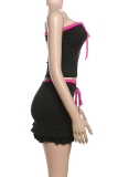 Sexy Print Draw String Strapless Sleeveless Two Pieces
