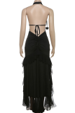 Sexy Solid Color Backless High Slit Deep V Neck Long Dresses