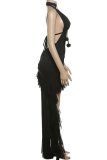 Sexy Solid Color Backless High Slit Deep V Neck Long Dresses