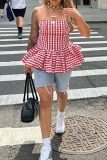 Sexy Plaid Backless Strapless Tops