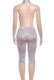 Sexy Print Backless Deep V Neck Sleeveless Two Pieces