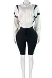 Casual Stripe Draw String Zipper Zipper Collar Long Sleeve Two Pieces