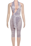 Sexy Print Backless Deep V Neck Sleeveless Two Pieces