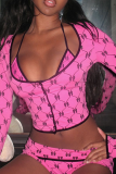 Sexy Print Strap Design Halter Long Sleeve Two Pieces