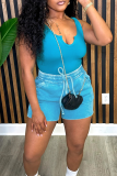 Casual Solid Color Draw String V Neck Sleeveless Two Pieces