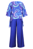 Casual Print Patchwork O Neck Three Quarter Two Pieces