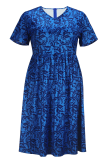 Casual Print Patchwork V Neck Long Plus Size Dresses