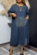 Casual Solid Color Pocket O Neck Half Sleeve Loose Denim Dresses