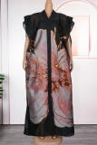 Casual Print Patchwork V Neck Half Sleeve Two Pieces