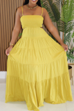 Casual Solid Color Hollow Out Spaghetti Strap Long Dresses