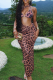 Sexy Leopard Print Hollow Out Halter Sleeveless Two Pieces