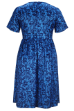 Casual Print Patchwork V Neck Long Plus Size Dresses