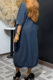Casual Solid Color Pocket O Neck Half Sleeve Loose Denim Dresses