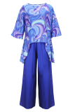 Casual Print Patchwork O Neck Three Quarter Two Pieces
