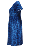 Casual Print Patchwork V Neck Long Plus Size Dresses