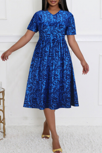 Casual Print Patchwork V Neck Long Plus Size Dresses