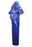 Casual Print Patchwork O Neck Three Quarter Two Pieces